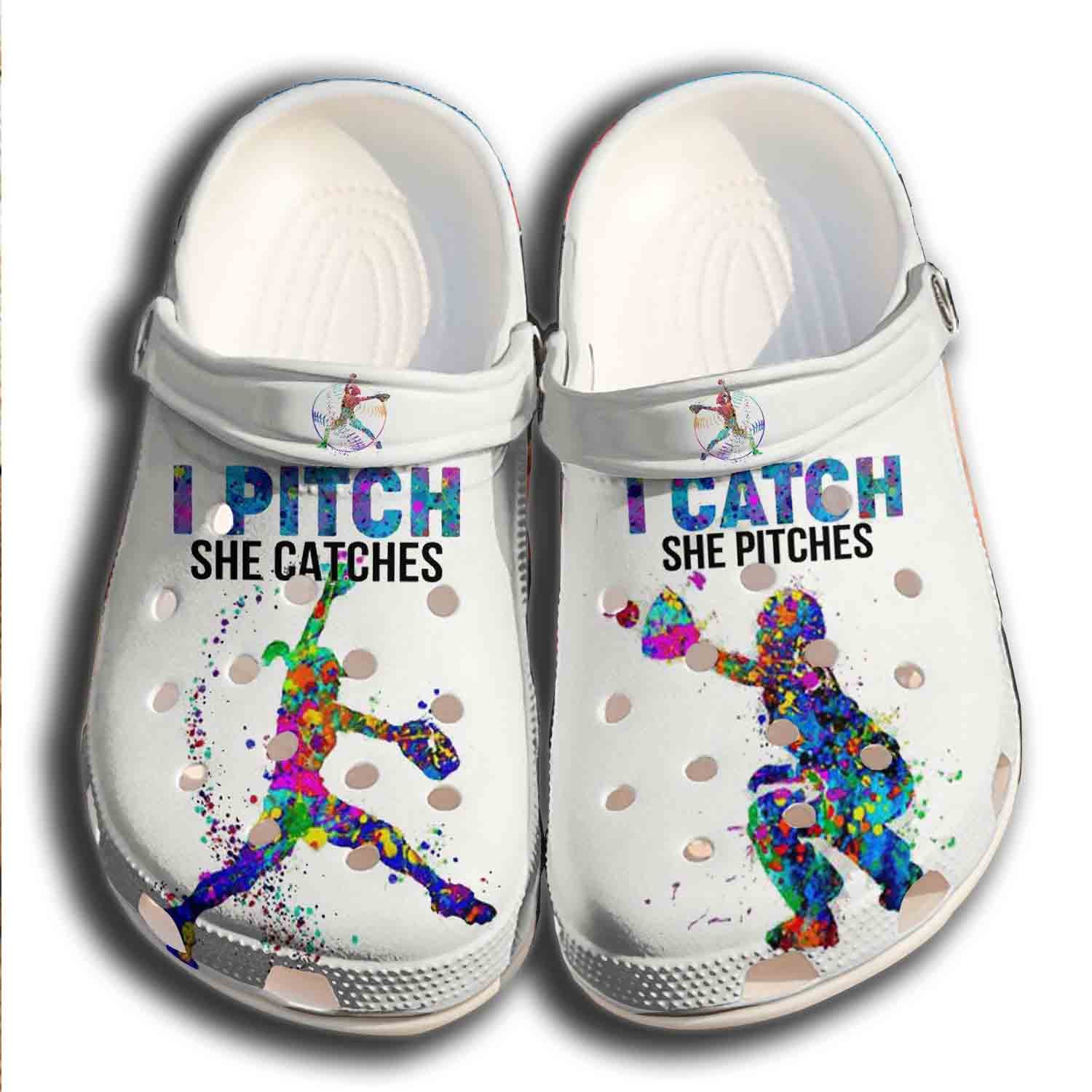 Pitch and Catch Shoes Crocs Clog For Batter Girl  Funny Baseball Shoes Crocbland Clog For Men Women